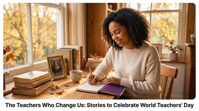 Woman writing a thank you card to a former teacher