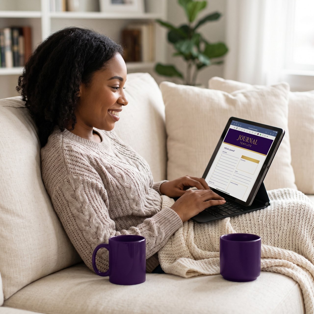 A reader typing into the fillable Media Journal on a tablet