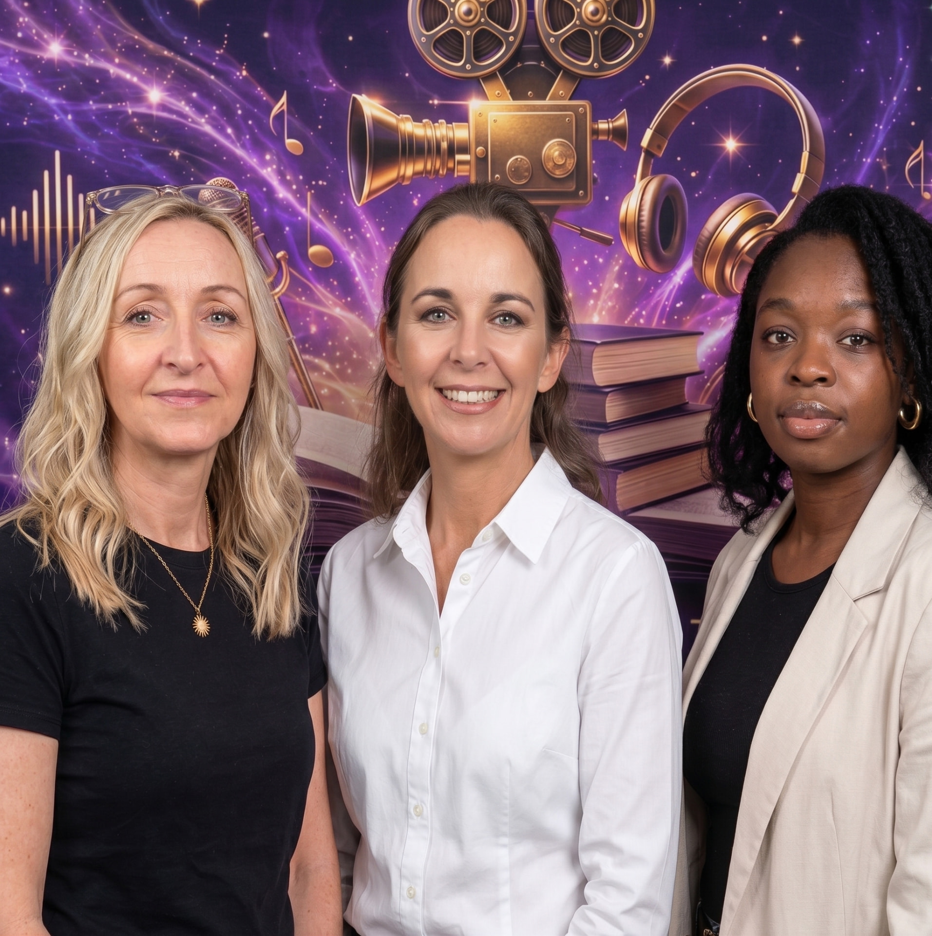 Colleen, Louise and Siobhan from the Something Inspirational team with films, books and podcasts behind them