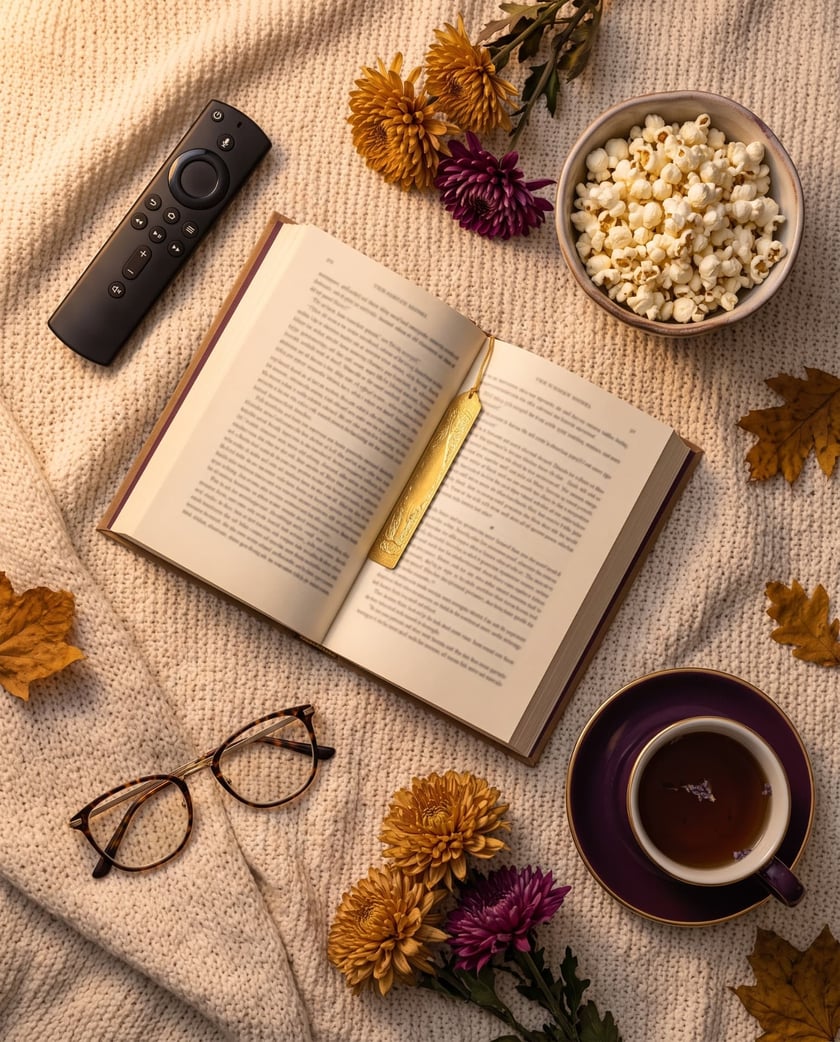 Film tickets, popcorn and a notebook on a table