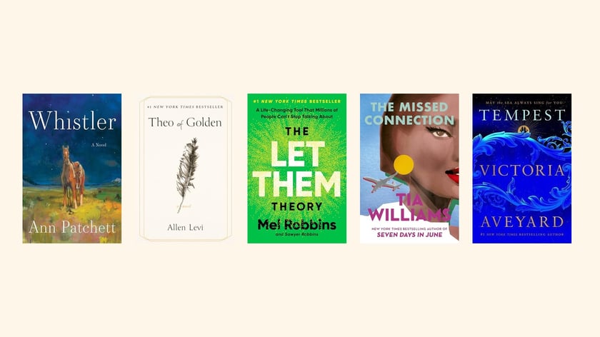 Covers of Whistler, Theo of Golden, The Let Them Theory, The Missed Connection and Tempest, our five October book picks