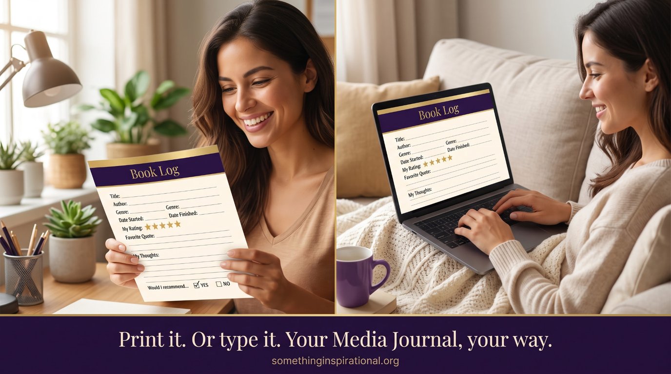 The Media Journal shown as printable and fillable Book Log editions