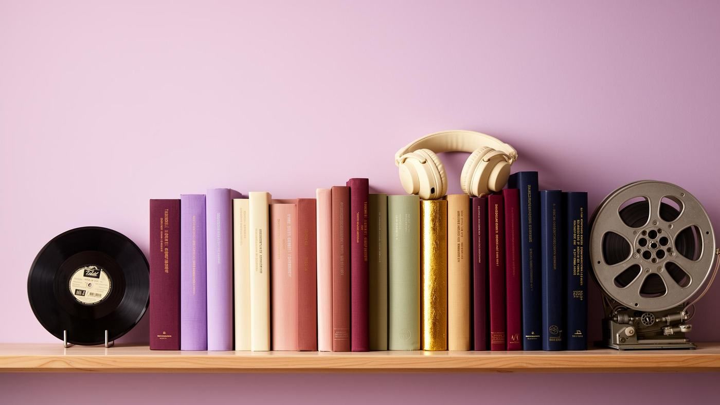 A shelf of inspirational books, films and podcasts